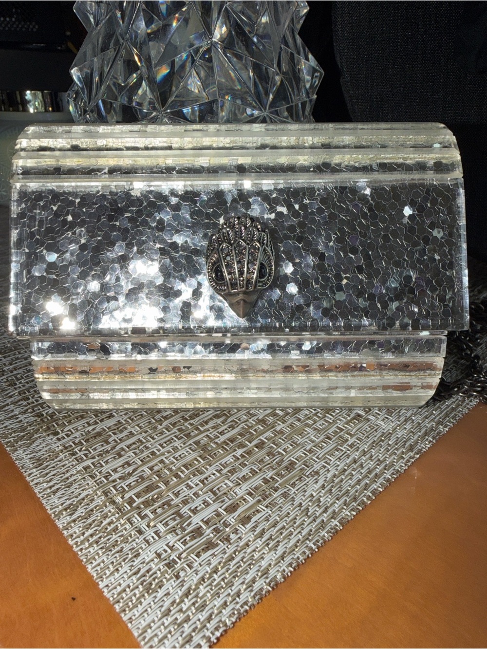 Kurt Geiger Mini London bag - Silver Sequin Clutch with Chain Shoulder Strap